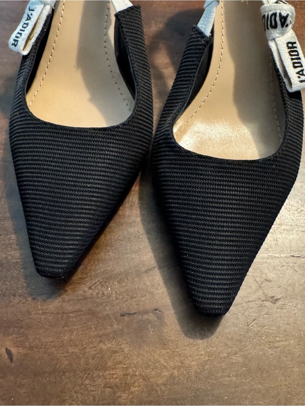 Dior Black Pointed Slingback Heels with J'Adior Ribbon - Picture 2 of 8